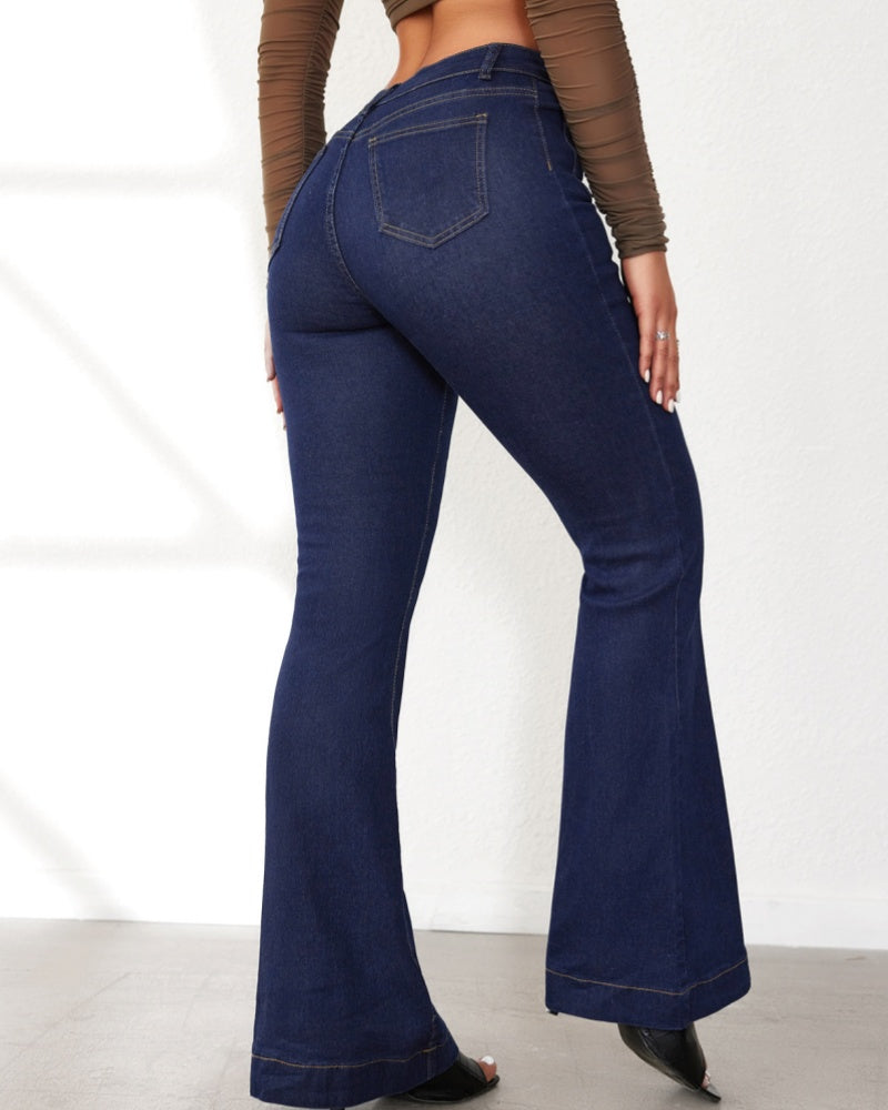 Ottavina | Women's High-Waisted Flare Jeans with Buttons - Elongated Silhouette