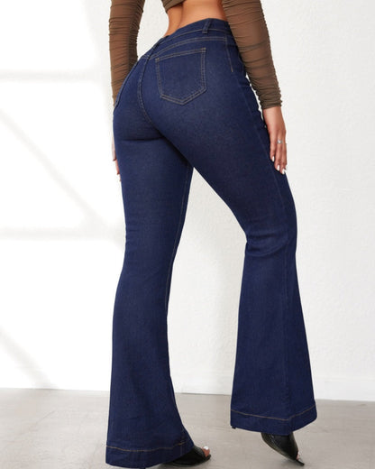 Ottavina | Women's High-Waisted Flare Jeans with Buttons - Elongated Silhouette