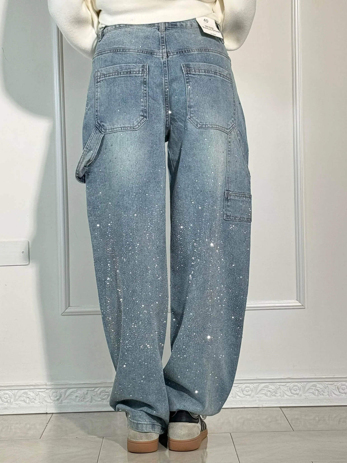 Renata | Women's Balloon Jeans with Jewel Details - Shimmering Carpenter Style