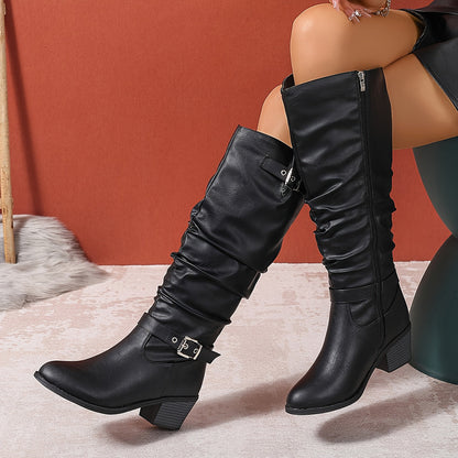 Cecilia | Stivali Donna al Ginocchio Slouch con Fibbia e Tacco Largo - Eleganza Quotidiana