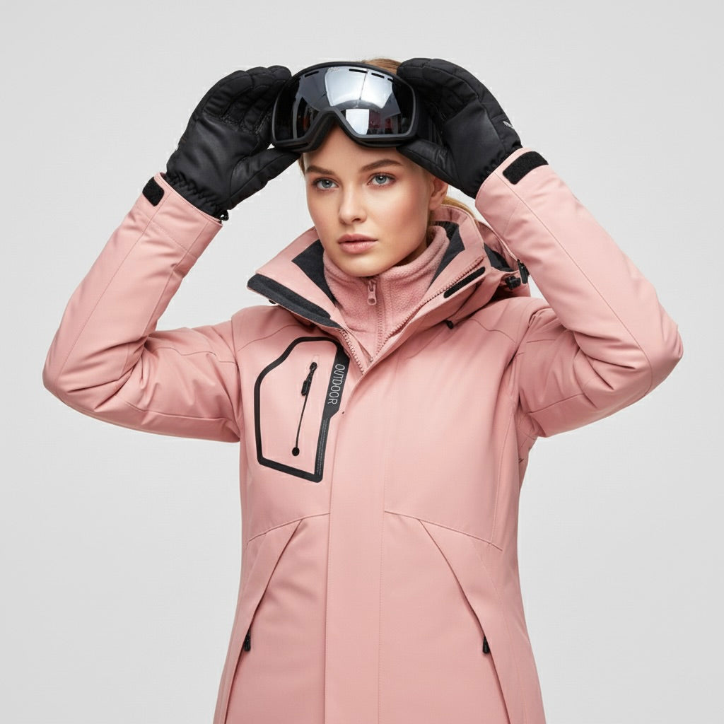 Vera | Completo da Sci Donna Giacca con Cappuccio e Pantaloni Vita Alta - Set Rosa Coordinato