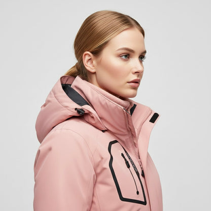 Vera | Completo da Sci Donna Giacca con Cappuccio e Pantaloni Vita Alta - Set Rosa Coordinato