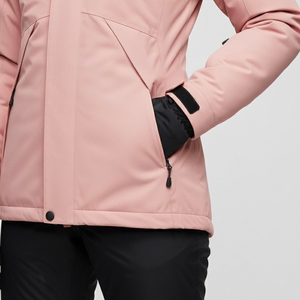 Vera | Completo da Sci Donna Giacca con Cappuccio e Pantaloni Vita Alta - Set Rosa Coordinato