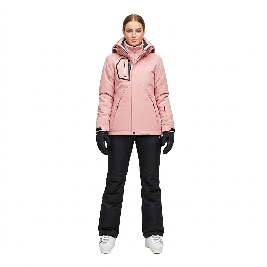 Vera | Completo da Sci Donna Giacca con Cappuccio e Pantaloni Vita Alta - Set Rosa Coordinato