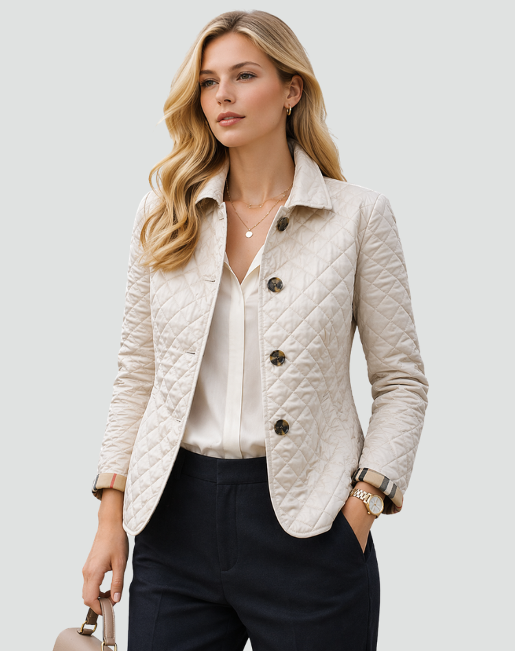 Albina | Women's Quilted Jacket with Buttons and Check Cuffs - Refined Detail