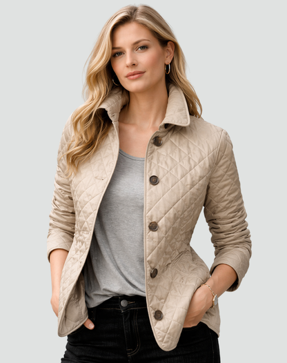 Albina | Women's Quilted Jacket with Buttons and Check Cuffs - Refined Detail