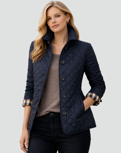 Albina | Women's Quilted Jacket with Buttons and Check Cuffs - Refined Detail