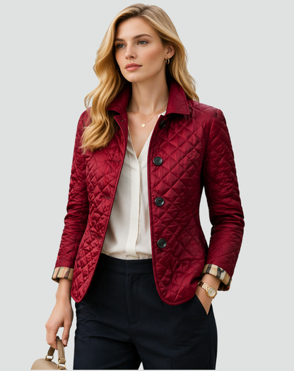 Albina | Women's Quilted Jacket with Buttons and Check Cuffs - Refined Detail