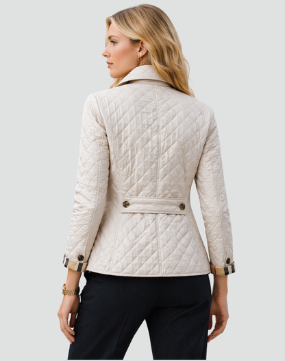 Albina | Women's Quilted Jacket with Buttons and Check Cuffs - Refined Detail