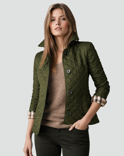 Albina | Women's Quilted Jacket with Buttons and Check Cuffs - Refined Detail