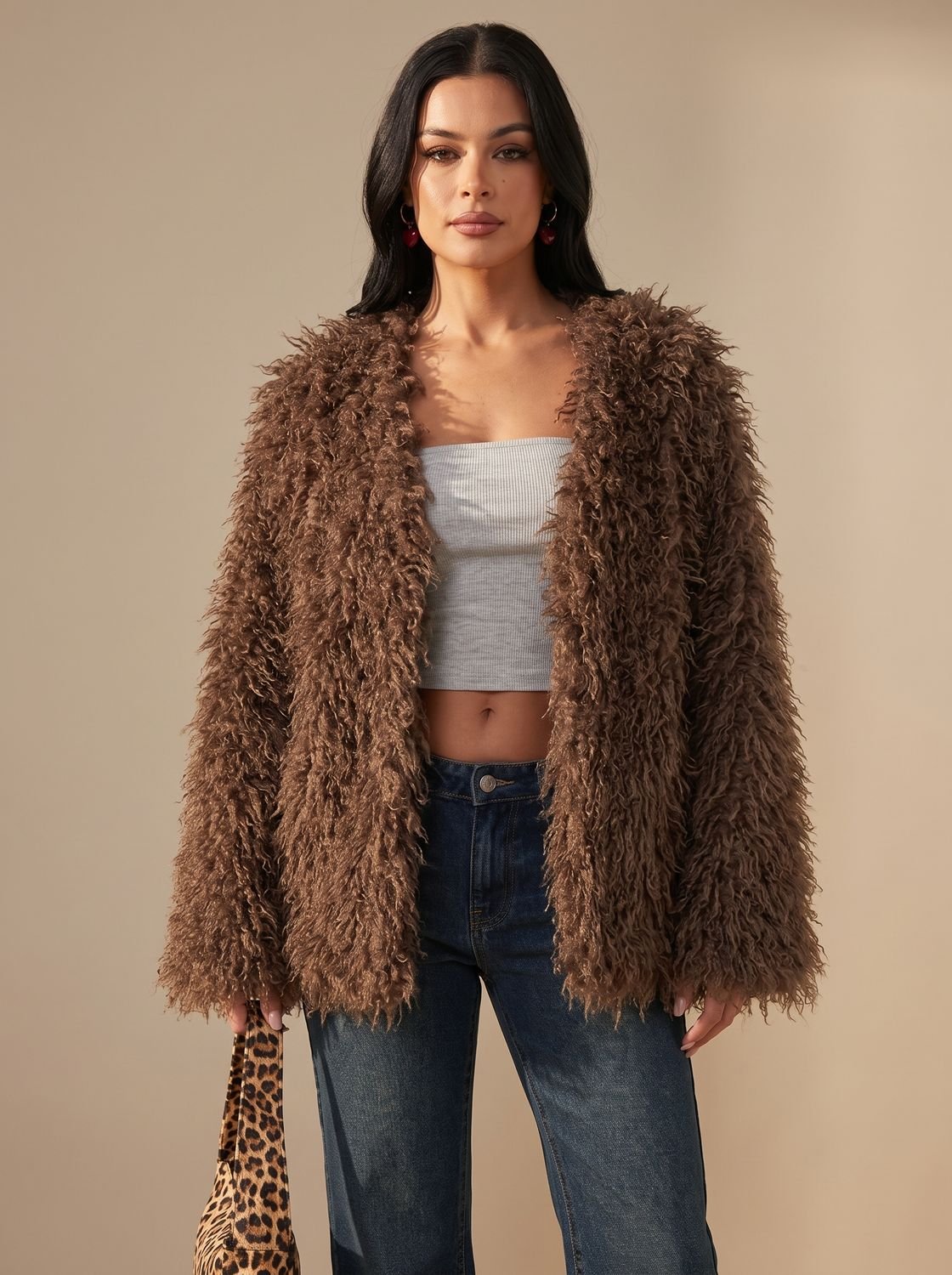 Teodora | Offene Oversize-Damenjacke in Teddyoptik - Kuschelige urbane Eleganz