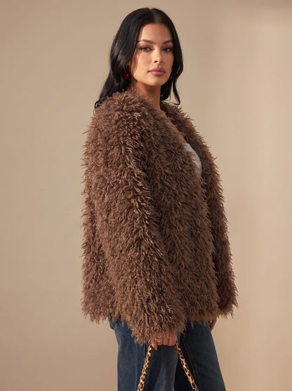 Teodora | Offene Oversize-Damenjacke in Teddyoptik - Kuschelige urbane Eleganz
