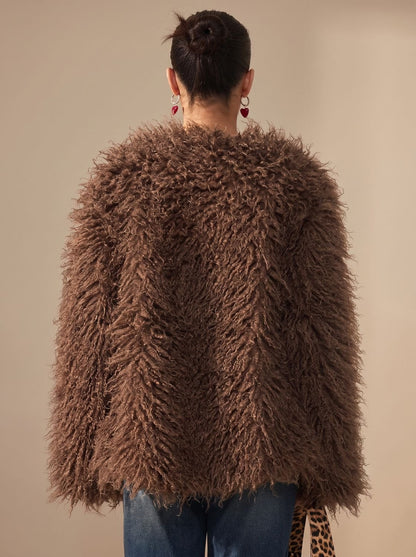 Teodora | Offene Oversize-Damenjacke in Teddyoptik - Kuschelige urbane Eleganz
