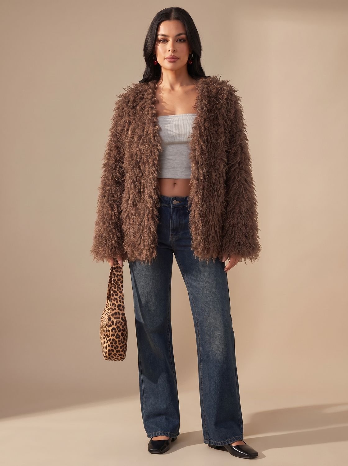 Teodora | Offene Oversize-Damenjacke in Teddyoptik - Kuschelige urbane Eleganz