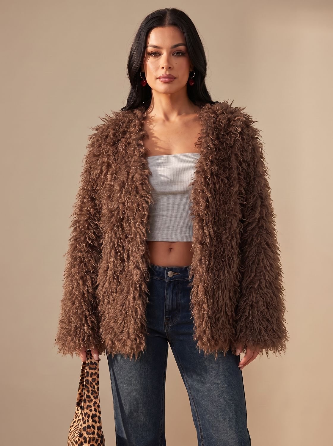 Teodora | Offene Oversize-Damenjacke in Teddyoptik - Kuschelige urbane Eleganz