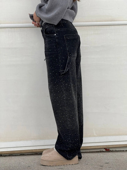 Renata | Women's Balloon Jeans with Jewel Details - Shimmering Carpenter Style