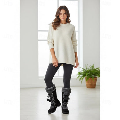 Marina | Women's Tall Lace-Up Winter Boots with Pom-Poms - Reliable Warmth