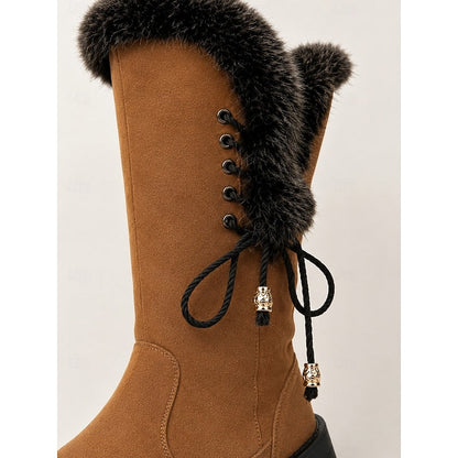 Gianna | Damen-Winterstiefel bis zum Knie mit Kunstfellbesatz - Elegante Wärme