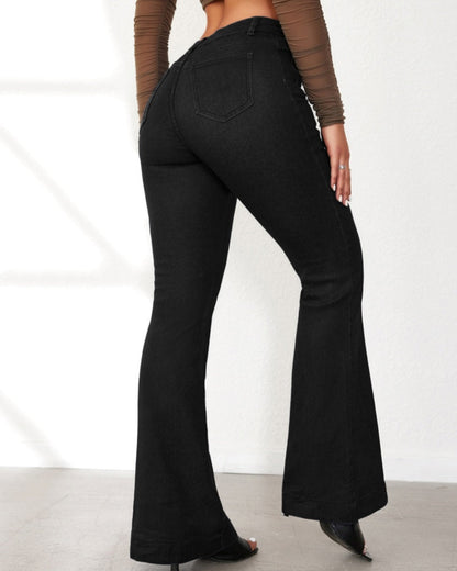 Ottavina | Women's High-Waisted Flare Jeans with Buttons - Elongated Silhouette