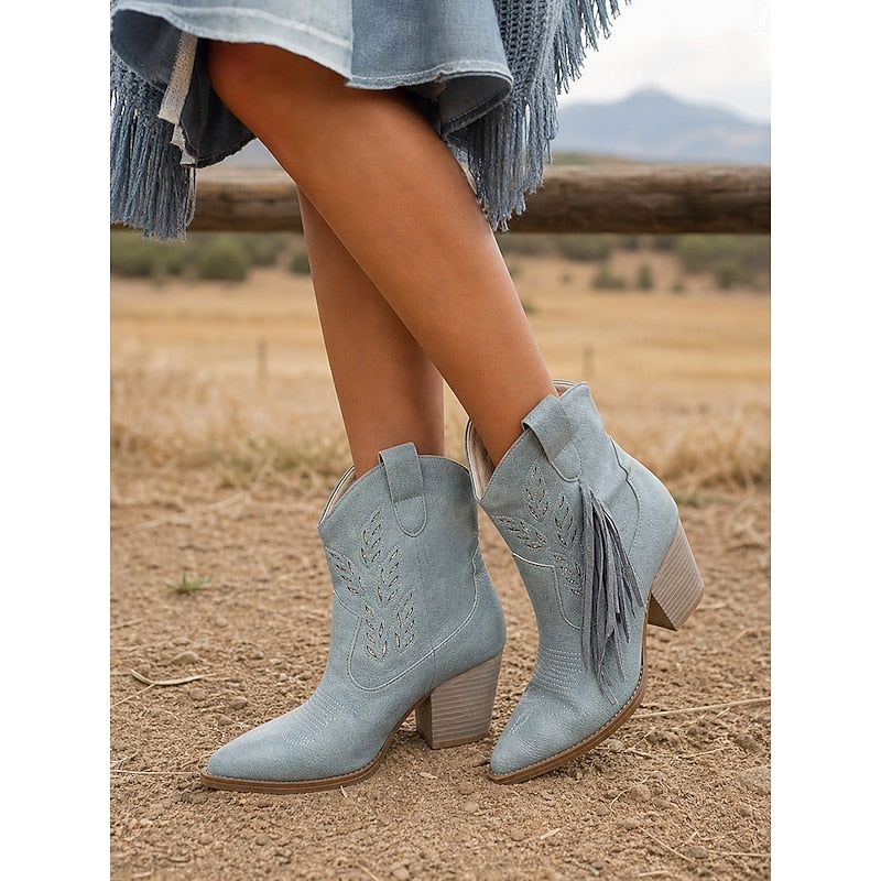 Michela | Western Women's Ankle Boots with Tassel and Block Heel - Timeless Character