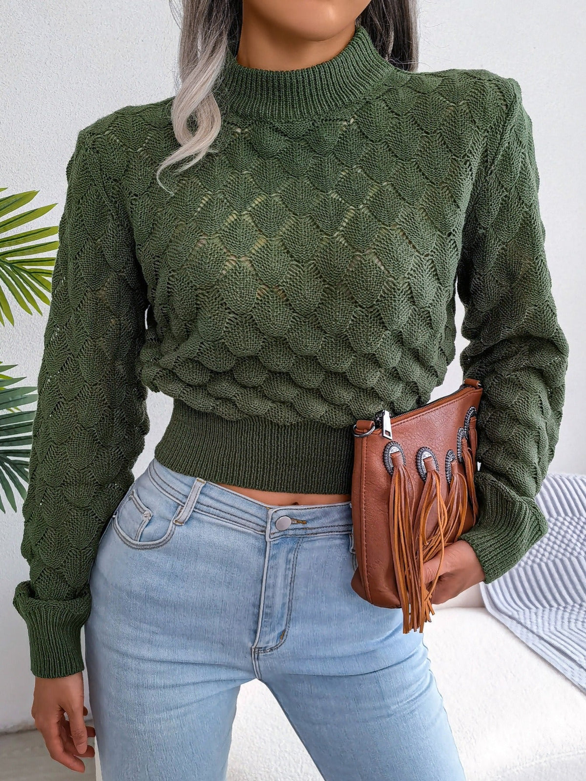 Maddalena | Women's Textured Diamond-Pattern Cropped Sweater - Timeless Softness