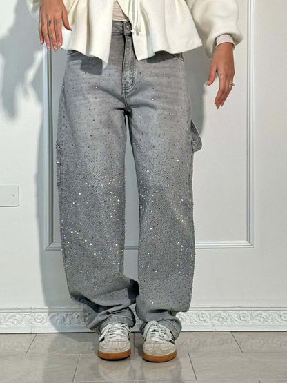 Renata | Women's Balloon Jeans with Jewel Details - Shimmering Carpenter Style