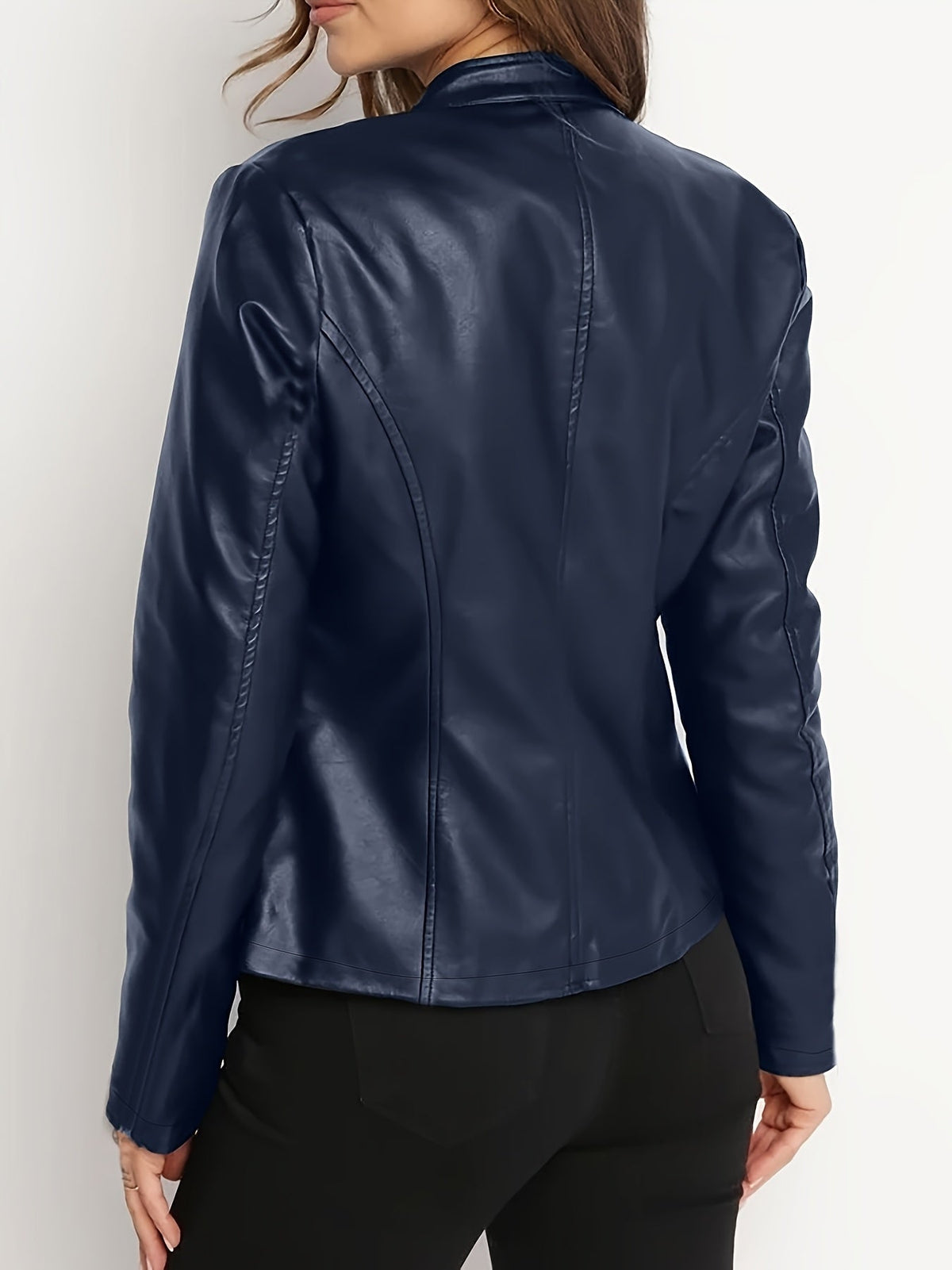 Fausta | Women's Biker Jacket with Full Zipper and High Neck - Timeless Elegance