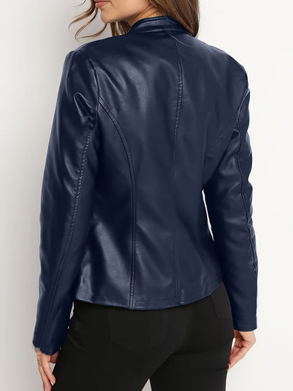 Fausta | Women's Biker Jacket with Full Zipper and High Neck - Timeless Elegance