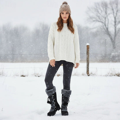Marina | Women's Tall Lace-Up Winter Boots with Pom-Poms - Reliable Warmth
