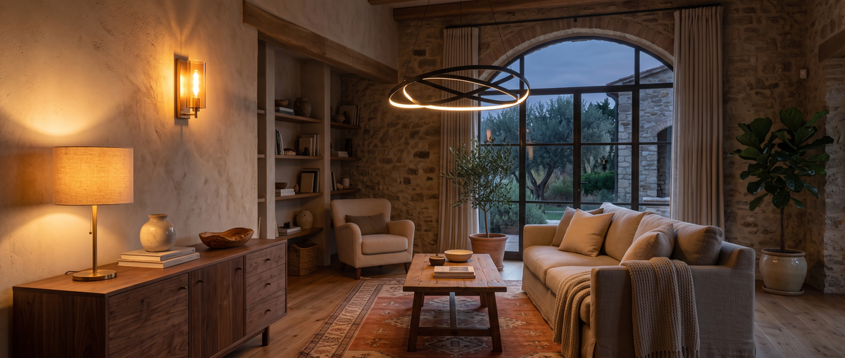Soggiorno moderno illuminato da lampade di design