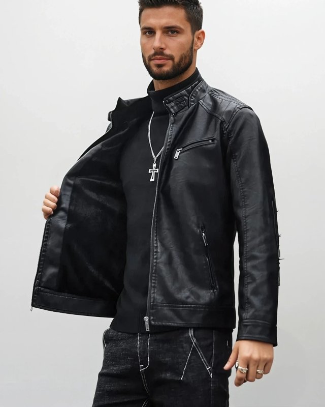 Vincenzo | Men's Faux Leather Biker Jacket - Casual Style for Day and Evening