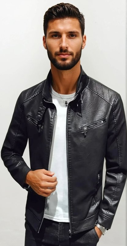 Vincenzo | Men's Faux Leather Biker Jacket - Casual Style for Day and Evening