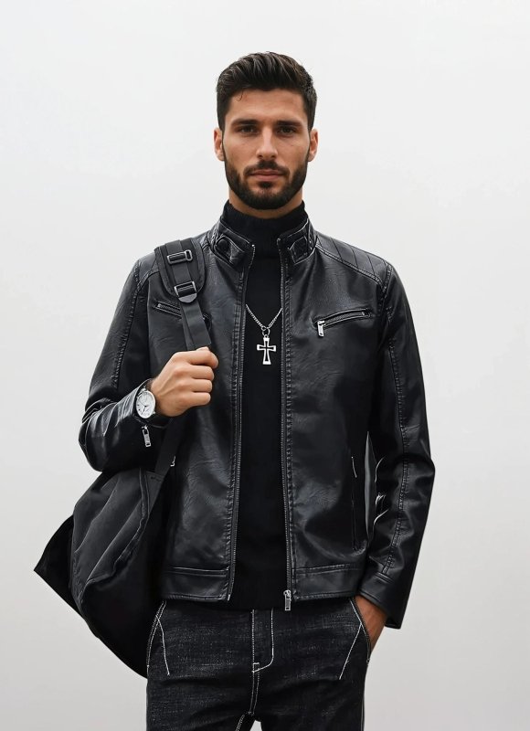 Vincenzo | Men's Faux Leather Biker Jacket - Casual Style for Day and Evening