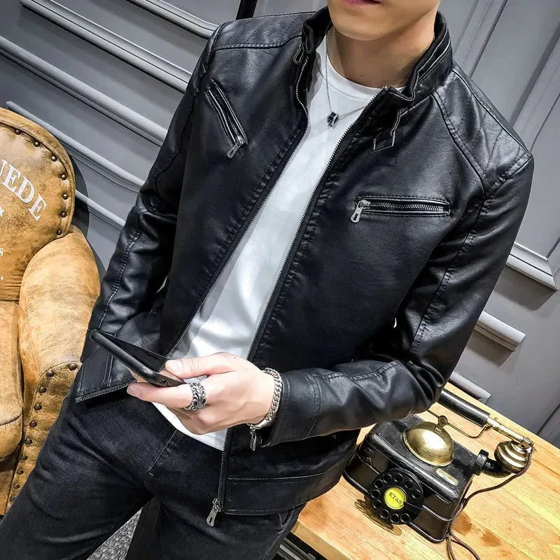 Vincenzo | Men's Faux Leather Biker Jacket - Casual Style for Day and Evening