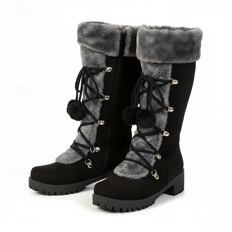 Marina | Women's Tall Lace-Up Winter Boots with Pom-Poms - Reliable Warmth