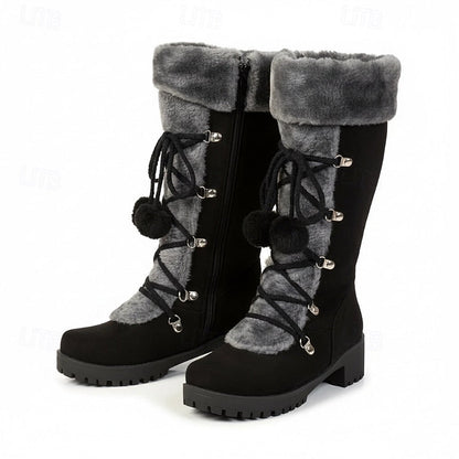 Marina | Women's Tall Lace-Up Winter Boots with Pom-Poms - Reliable Warmth