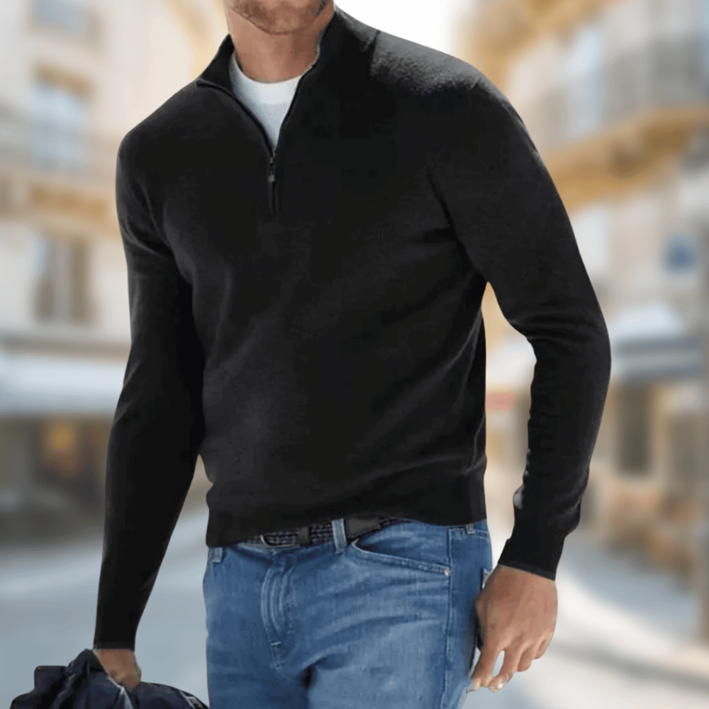Lorenzo | Men's Quarter-Zip Sweater with Metal Zipper - Essential Style