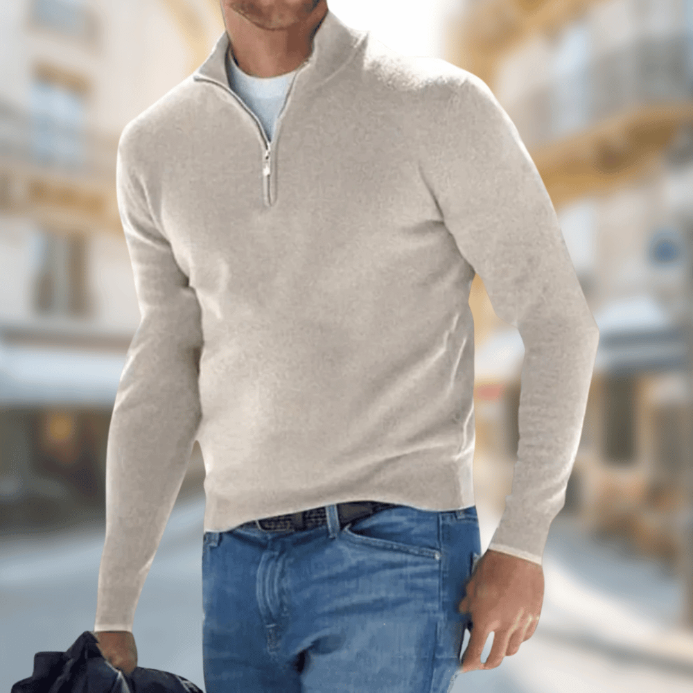 Lorenzo | Men's Quarter-Zip Sweater with Metal Zipper - Essential Style