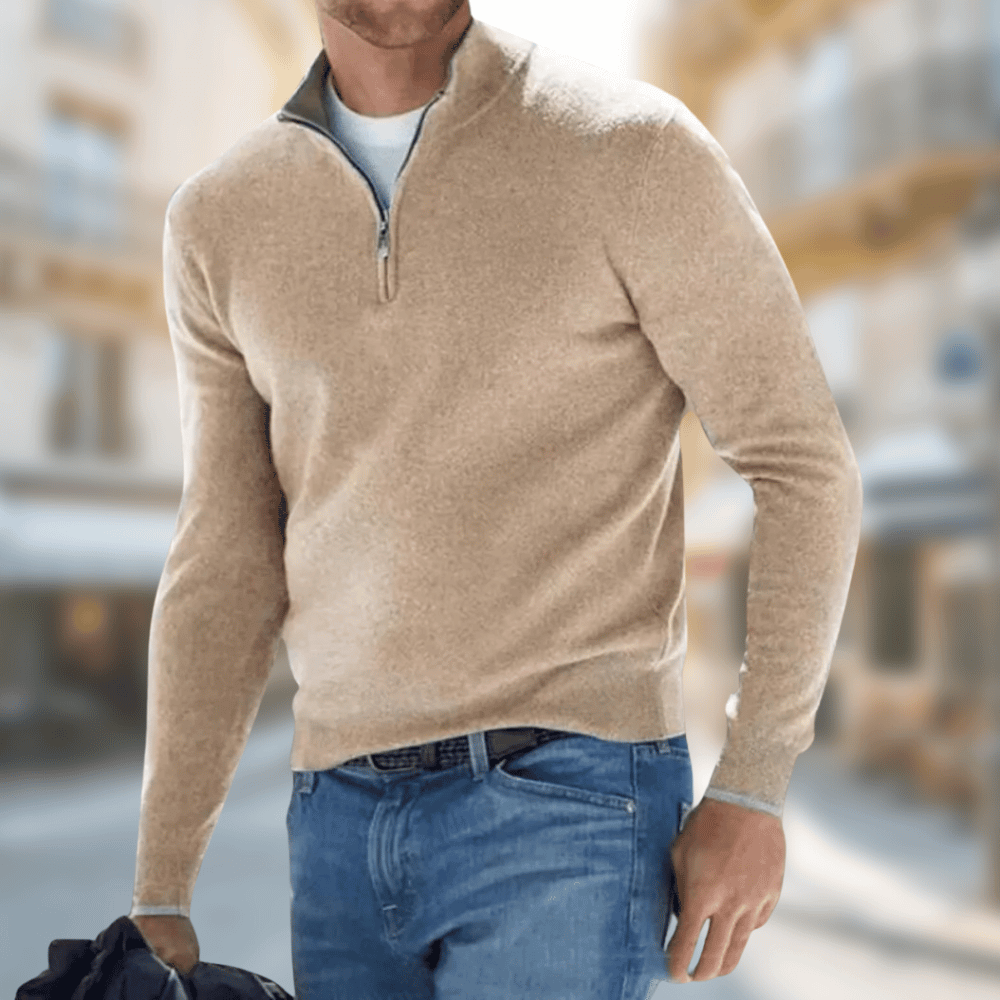 Lorenzo | Men's Quarter-Zip Sweater with Metal Zipper - Essential Style