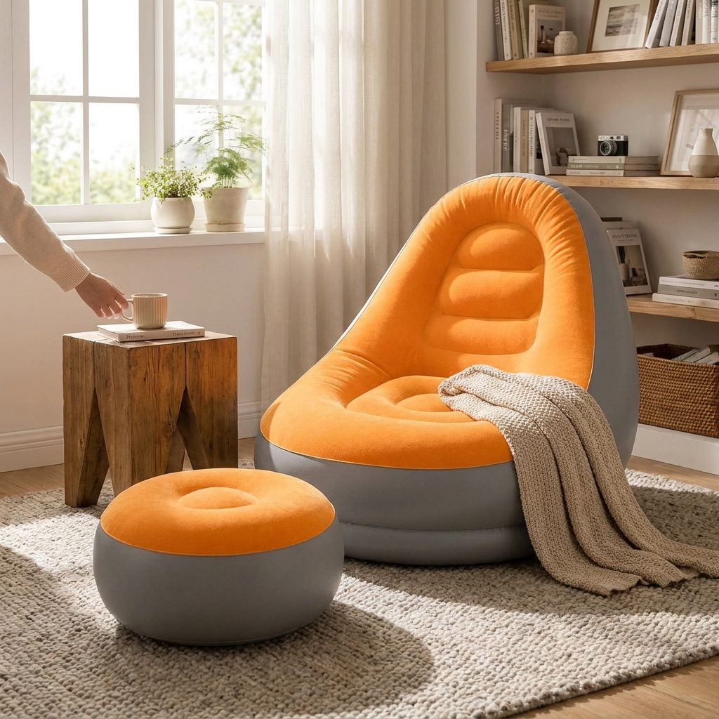 Divano Gonfiabile 2 in 1 con Sgabello Ergonomico in PVC Impermeabile - lifestyle