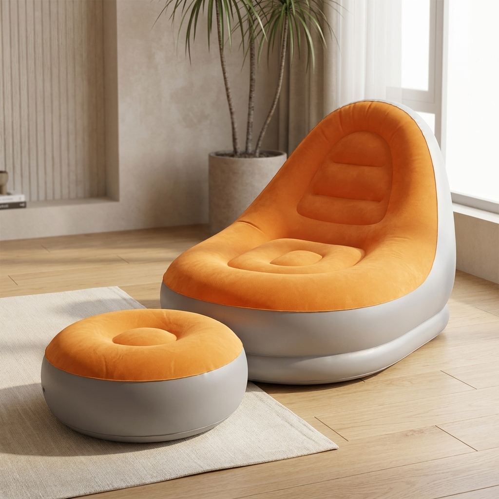 Divano Gonfiabile 2 in 1 con Sgabello Ergonomico in PVC Impermeabile - WDF0040