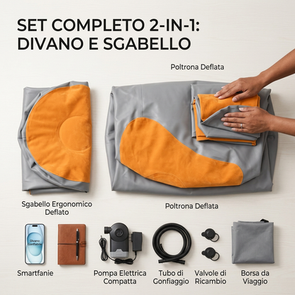 Divano Gonfiabile 2 in 1 con Sgabello Ergonomico in PVC Impermeabile - compare