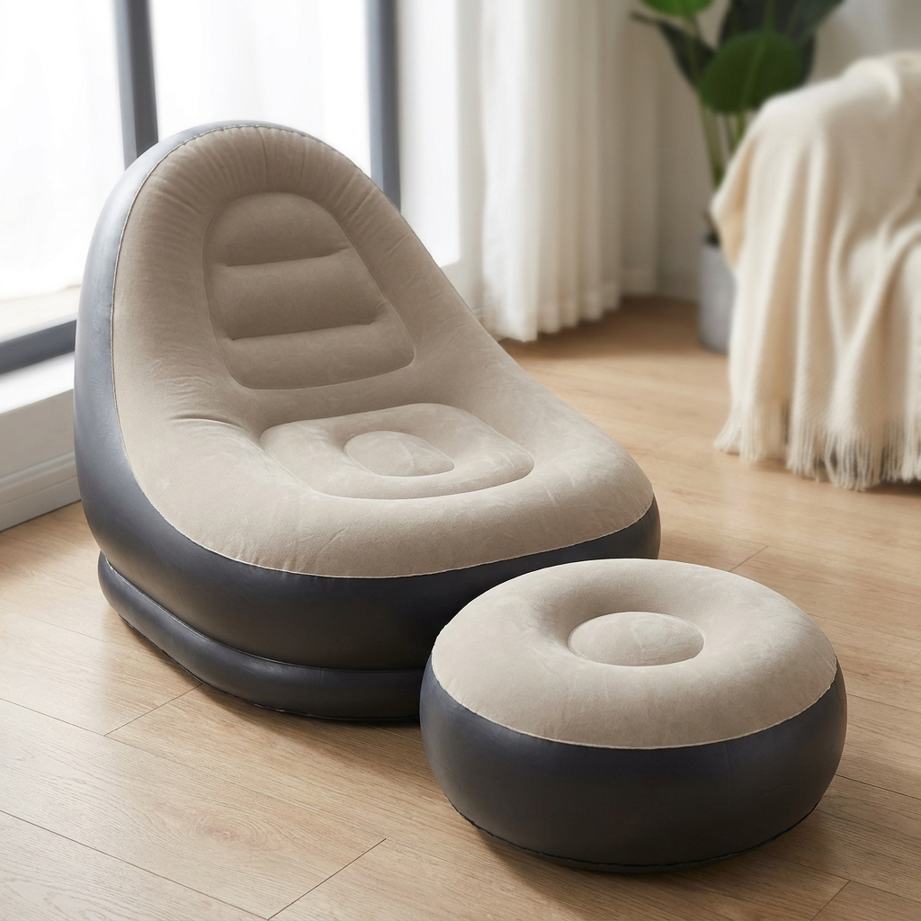 Divano Gonfiabile 2 in 1 con Sgabello Ergonomico in PVC Impermeabile - WDF0044