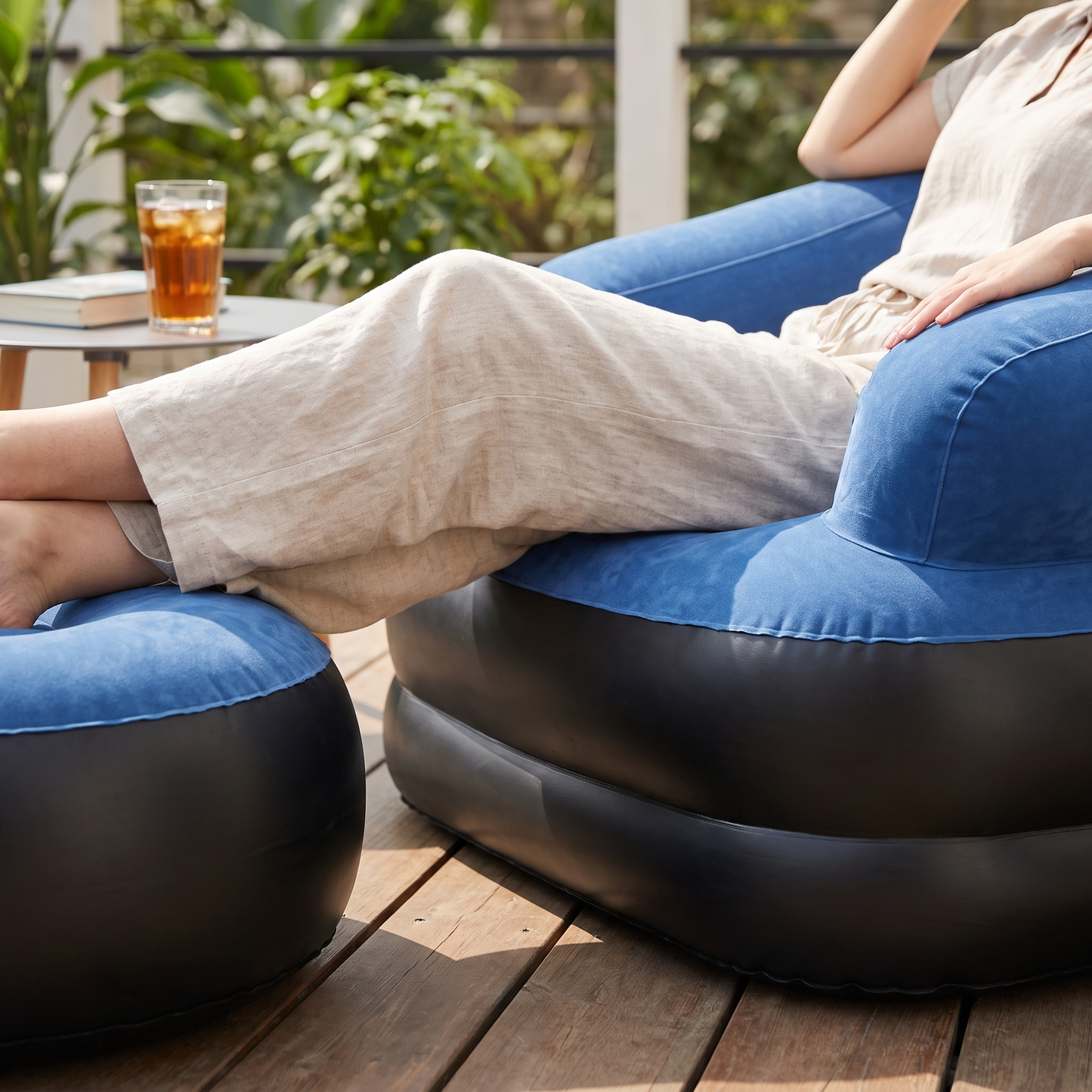 Divano Gonfiabile 2 in 1 con Sgabello Ergonomico in PVC Impermeabile - WDF0039 - hero