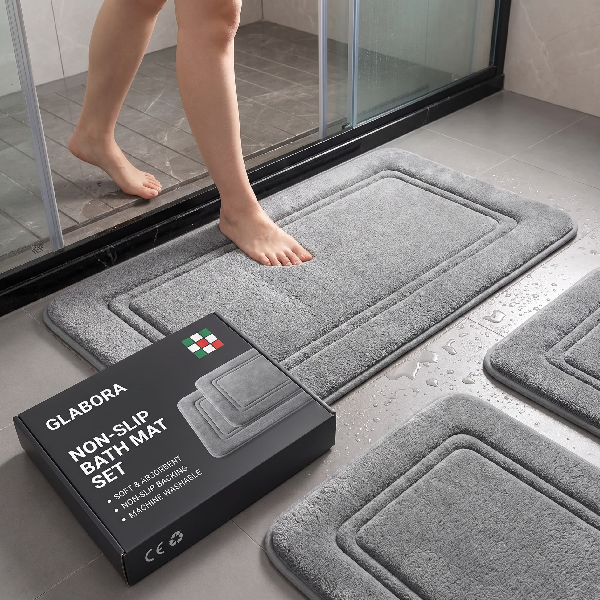 Non-Slip Bath Mat Set GLABORA - lifestyle with packaging