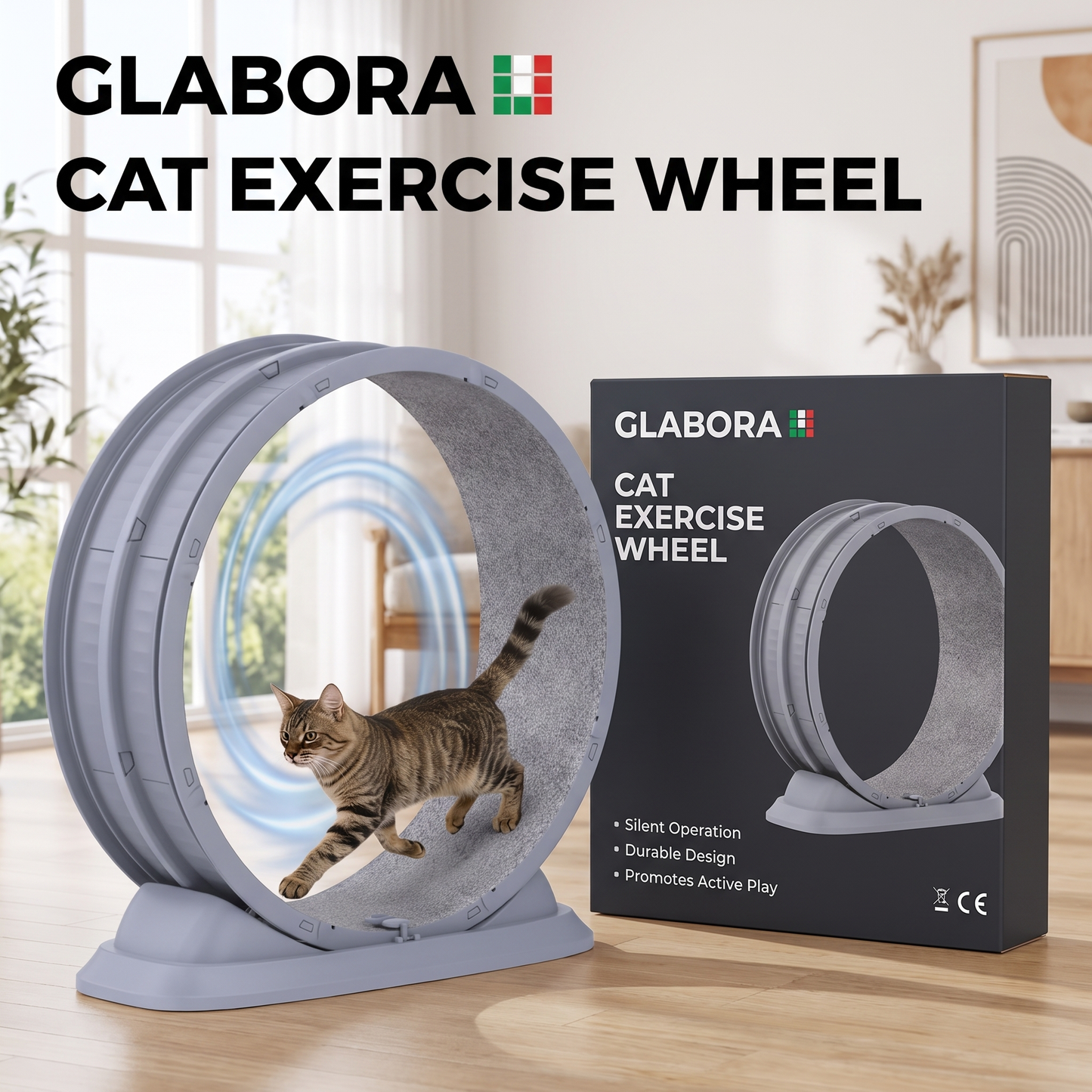 Cat Exercise Wheel GLABORA - lifestyle with packaging