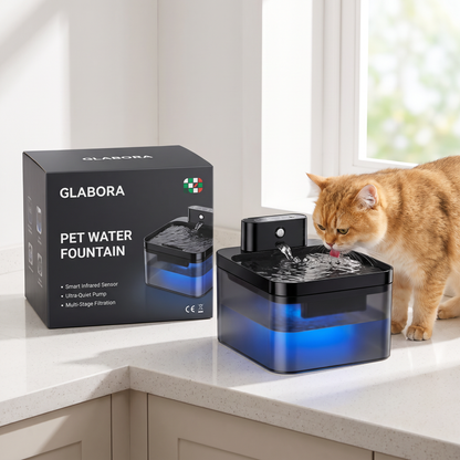 Pet Water Fountain GLABORA - lifestyle with packaging