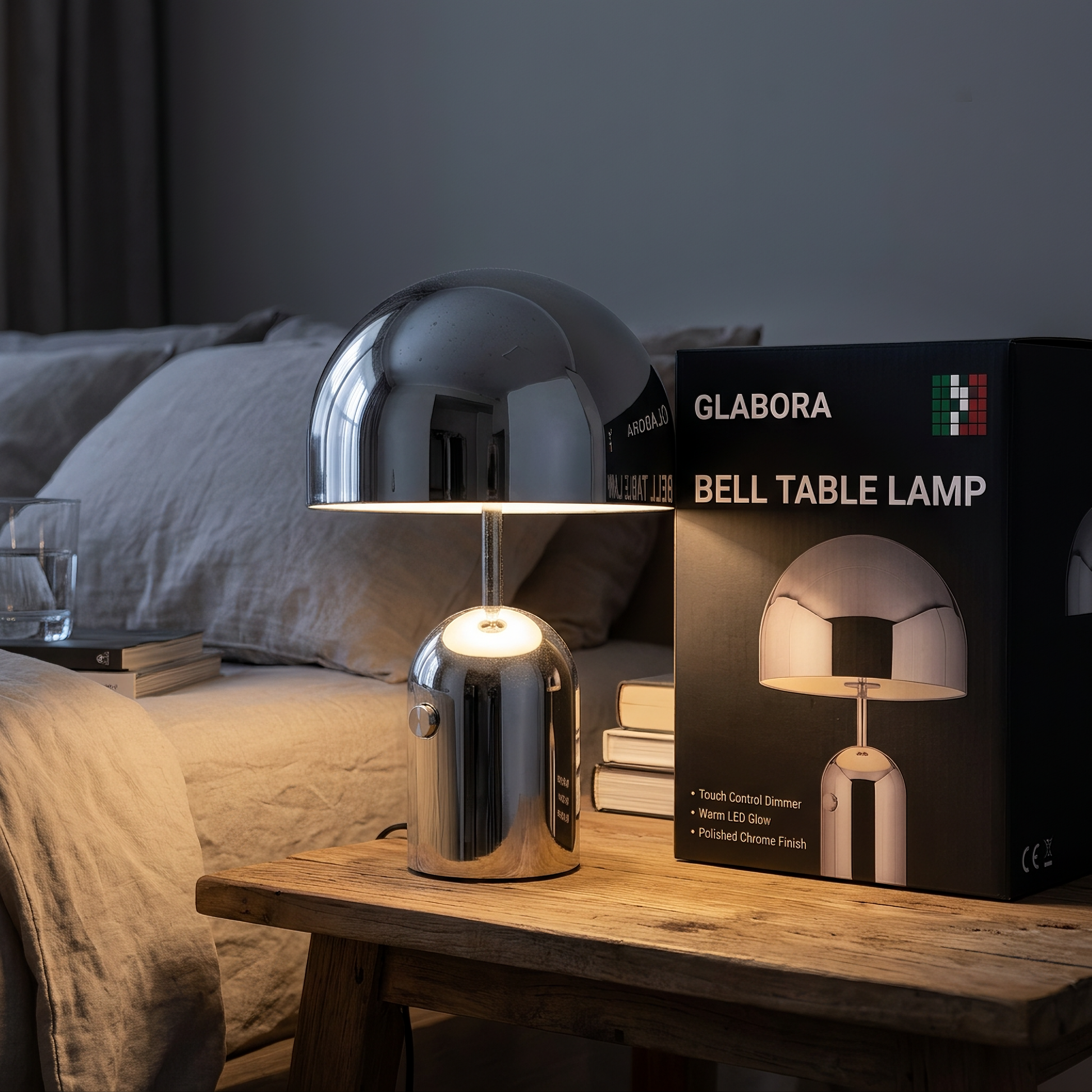 Bell Table Lamp GLABORA - lifestyle with packaging