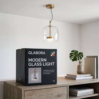 Modern Glass Light GLABORA - lifestyle with packaging