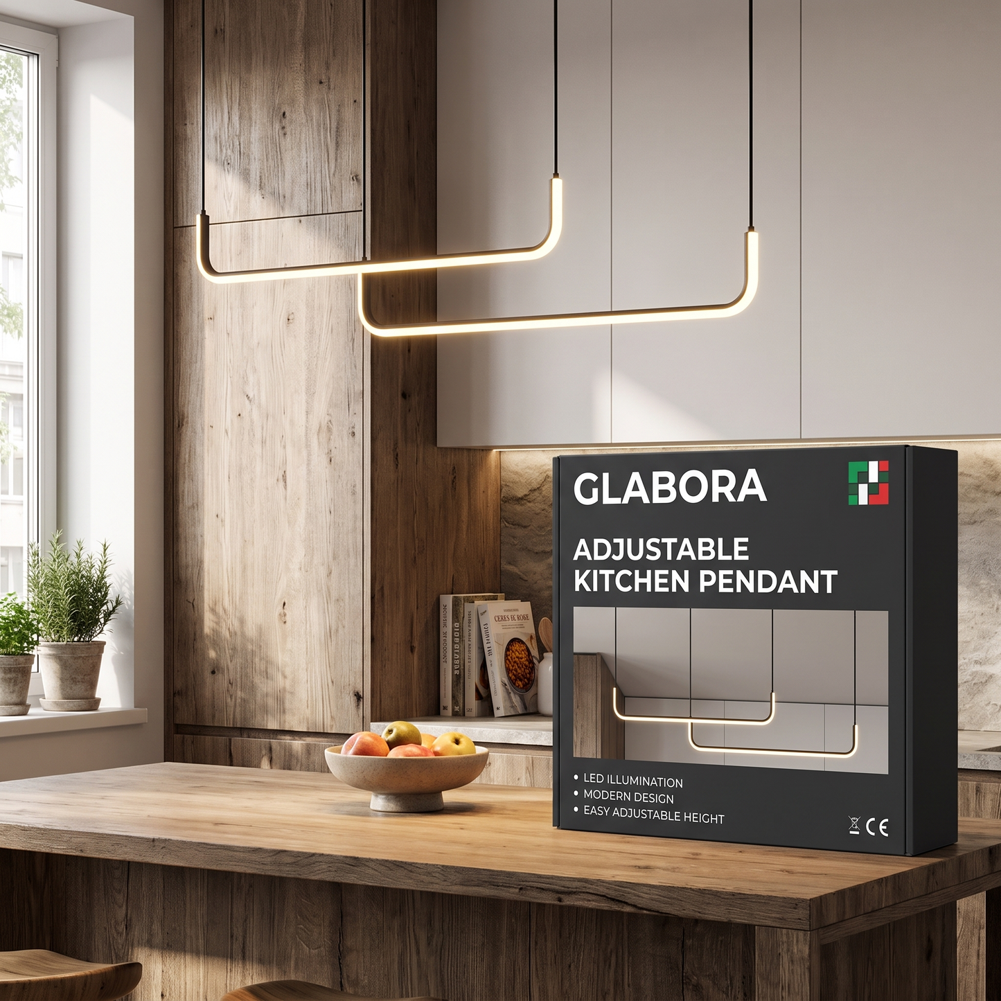 Adjustable Kitchen Pendant GLABORA - lifestyle with packaging